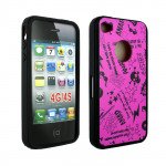 Wholesale iPhone 4 4S Rock N Roll Design Gummy Case (Pink Rock N Roll)